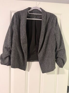 Ann Taylor Gray Cropped Open-Front Blazer